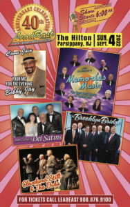 Lead East 40th anniversary concert poster featuring Memories Music, September 4, 2022, in Parsippany, New Jersey