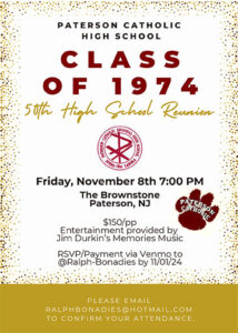 Memories Music event announcement for Paterson Catholic High School